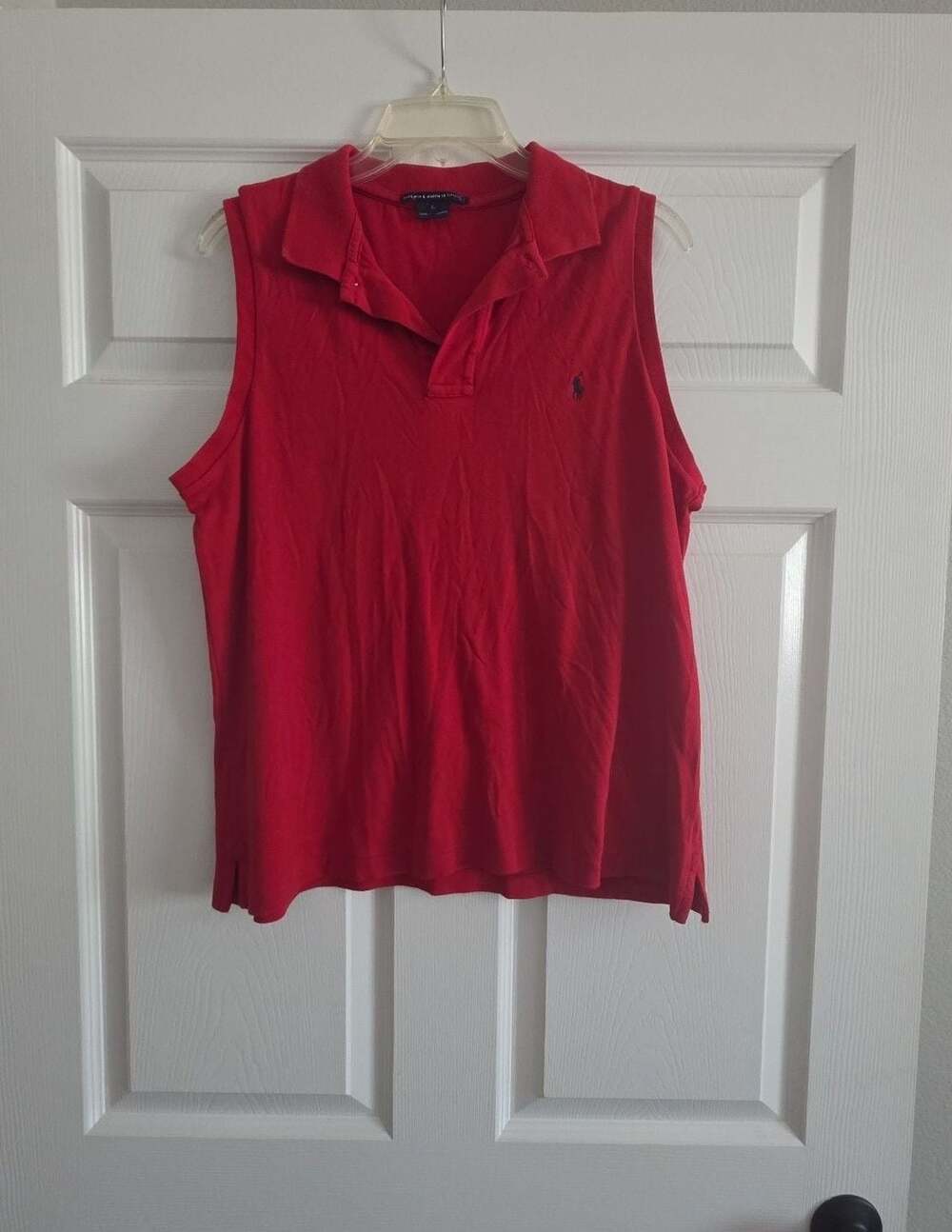 VTG Ralph Lauren Sport Red Sleeveless Polo Tank Top Womens XL Embroidered Pony